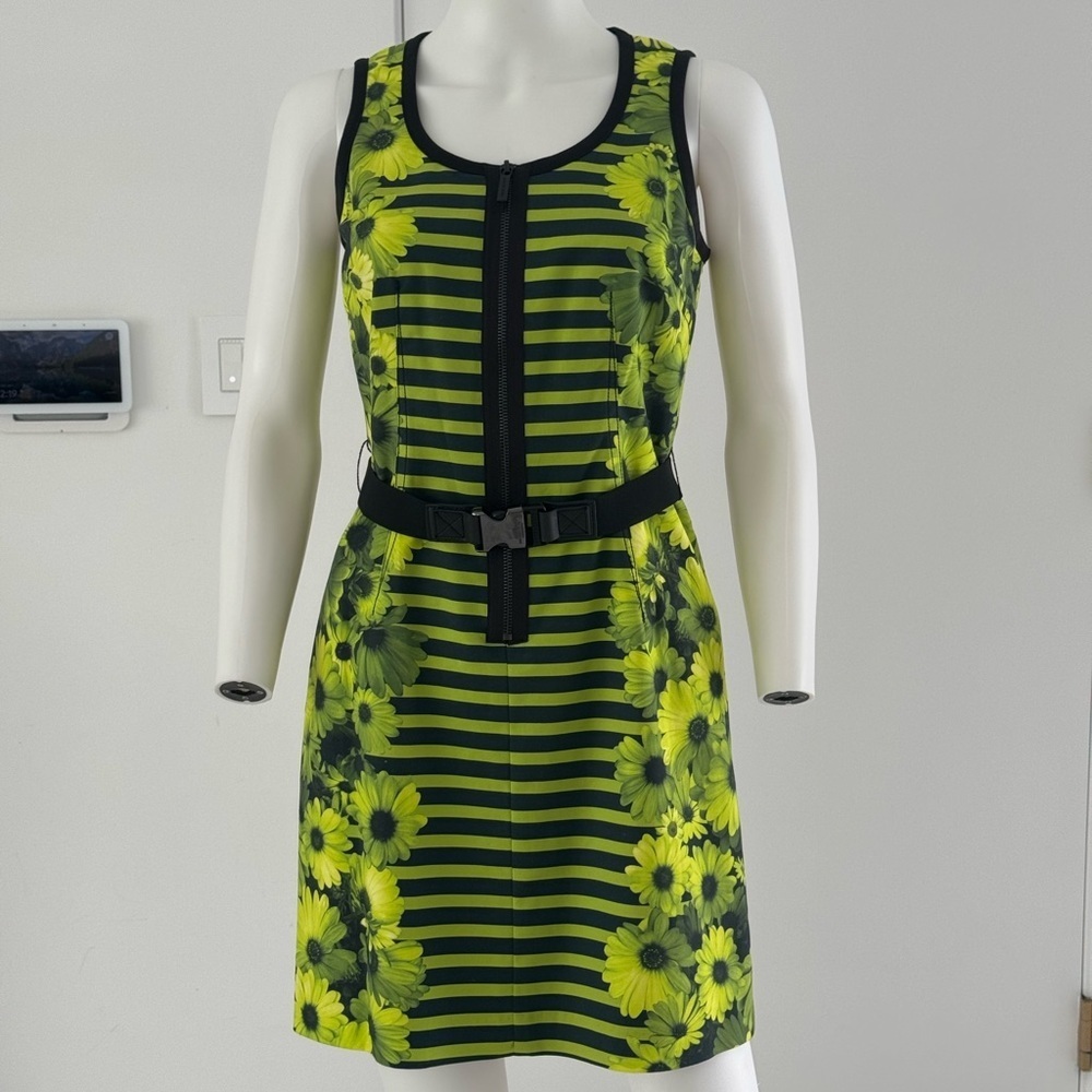 Michael Kors Floral Stripe Zip Front Belted Dress Size 2